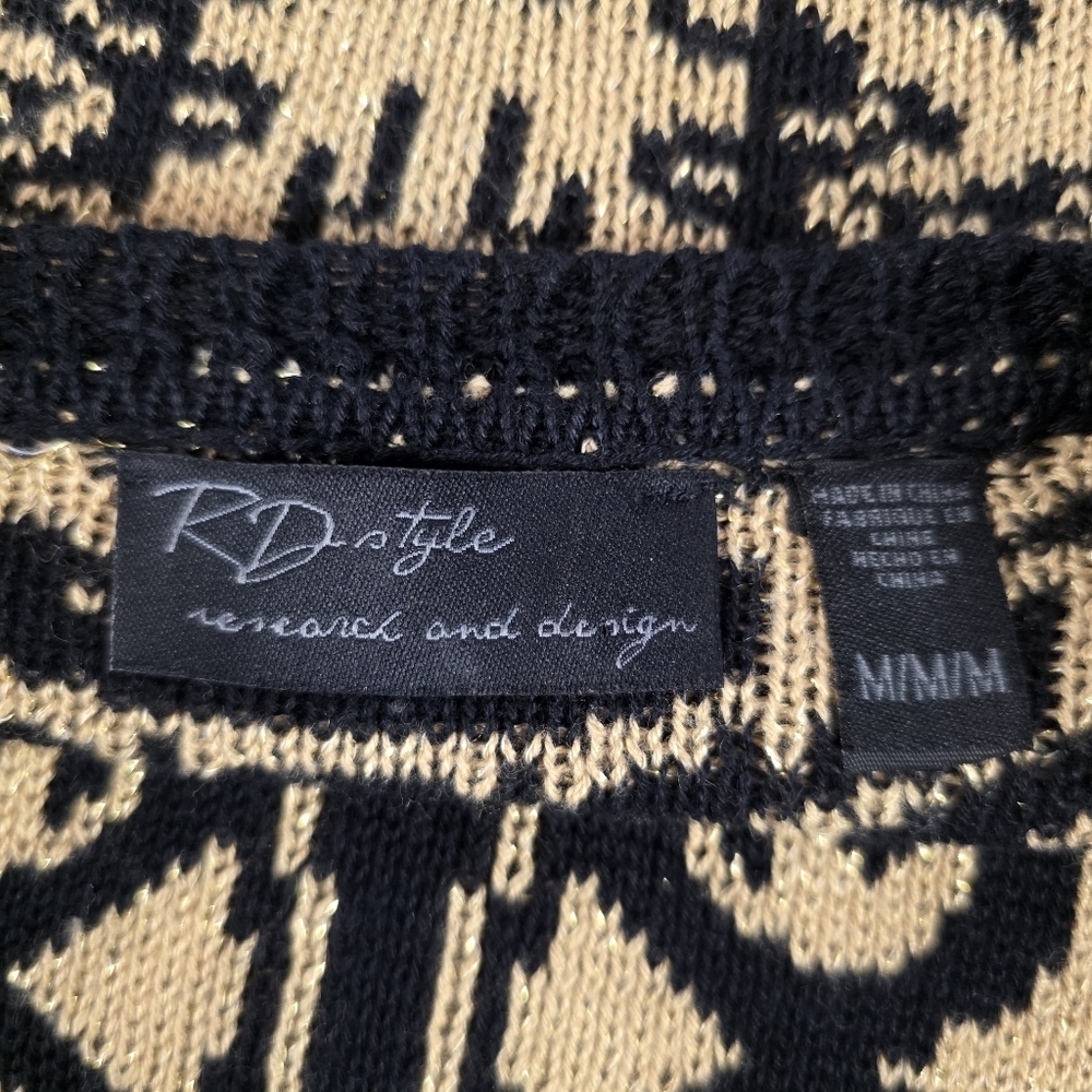 Baroque Jacquard Open Front Knit Cardigan Sweater Black Gold Metallic Women M - Picture 6 of 7